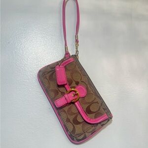 Coach Brown and Pink Leather Wristlet